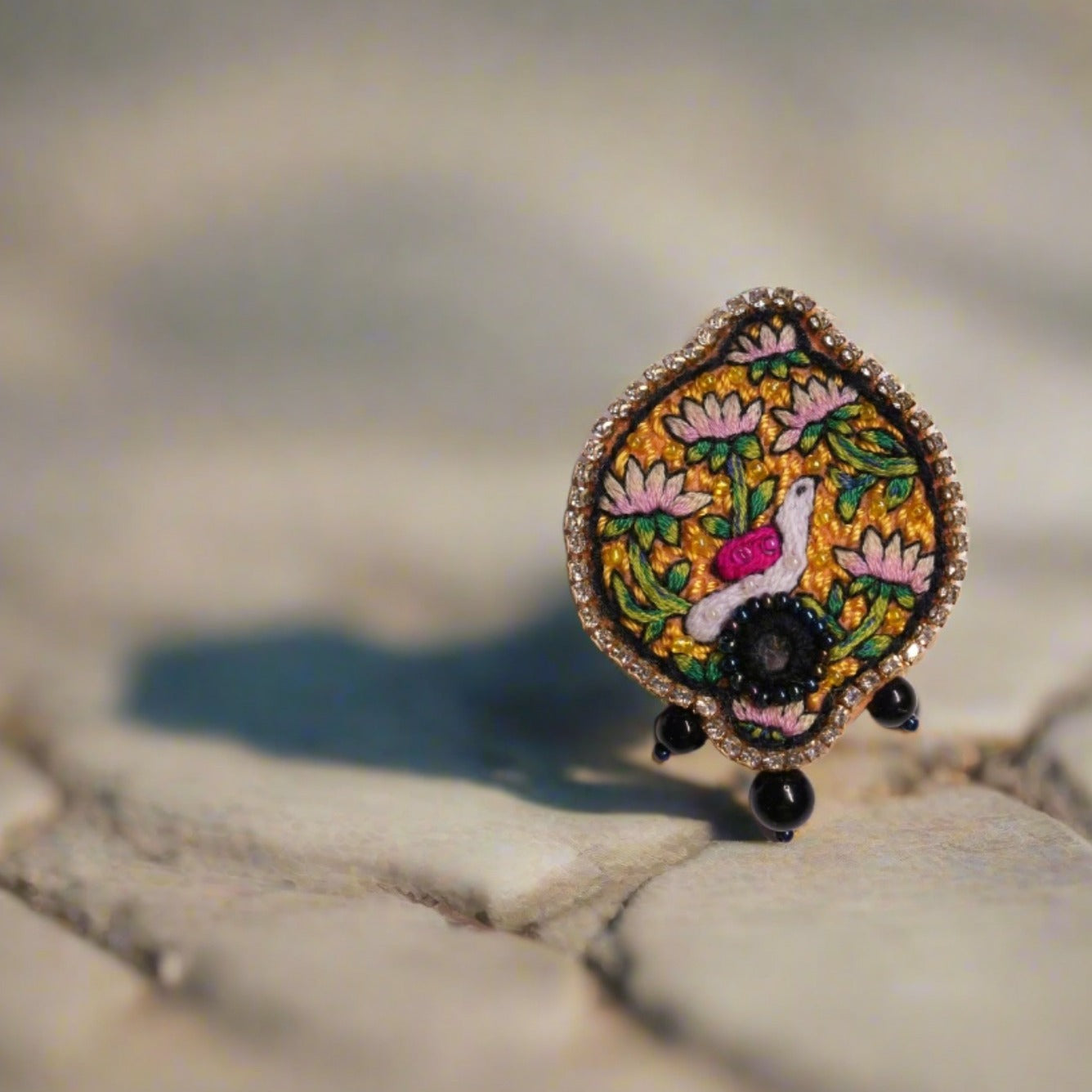 The Patient Bird Brooch – Handcrafted Persian Floral Motif Symbolizing Freedom and Elegance