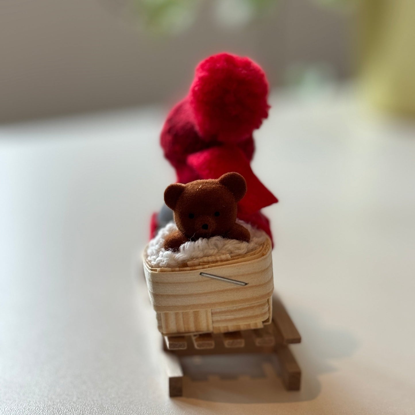 Handmade Christmas Sleigh with Aada & Teddy Bear – Finnish Holiday Decoration for Home or Gift