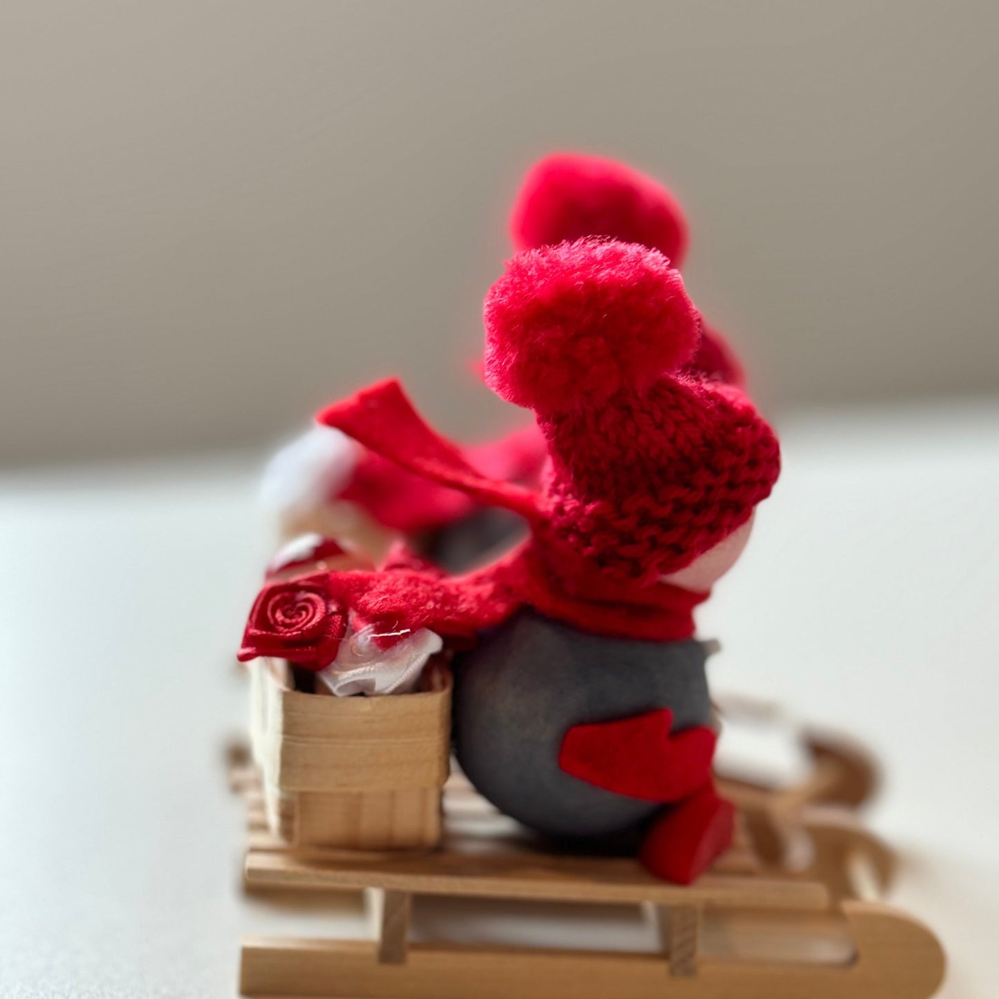 Handmade Christmas decor, Sleigh with basket of flowers and mushrooms