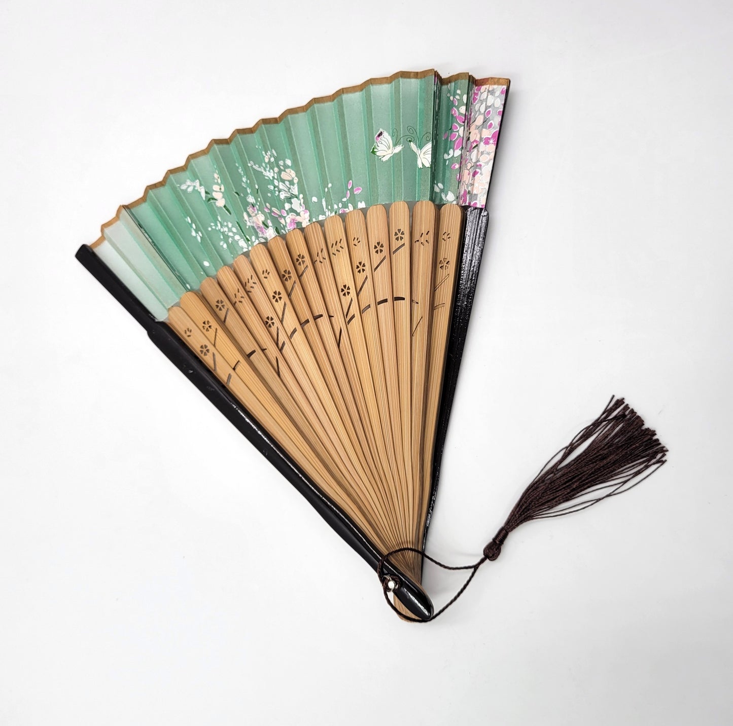 Japanese Green Hand Fan with Tassel
