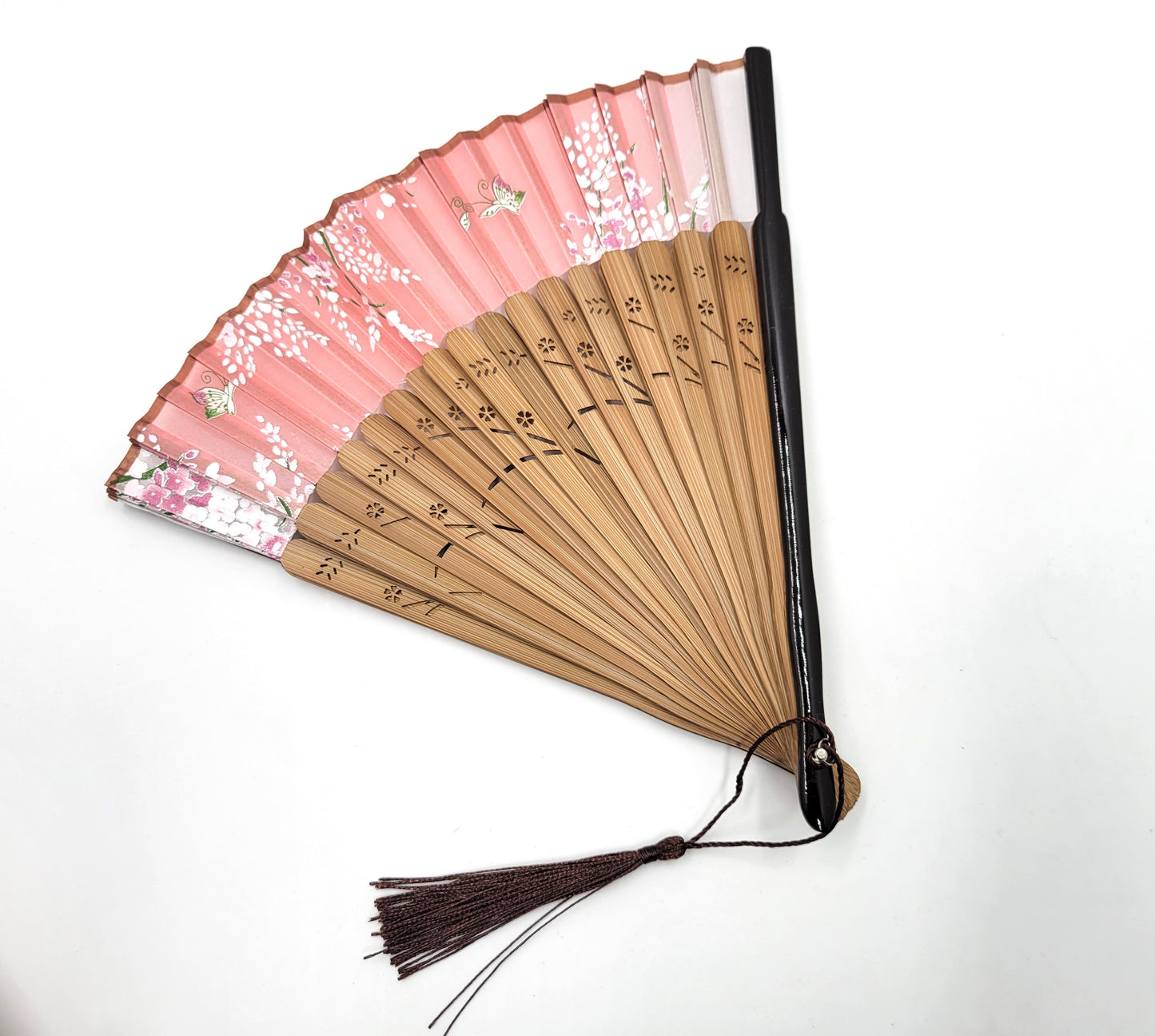 Japanese Pink Hand Fan with Tassel