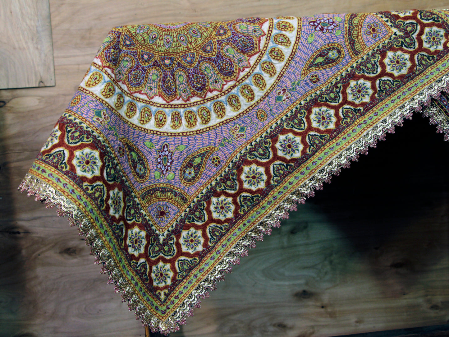 Hand-Embroidered Persian Tablecloth – 65x65cm Eco-Friendly Art Piece for Home Décor