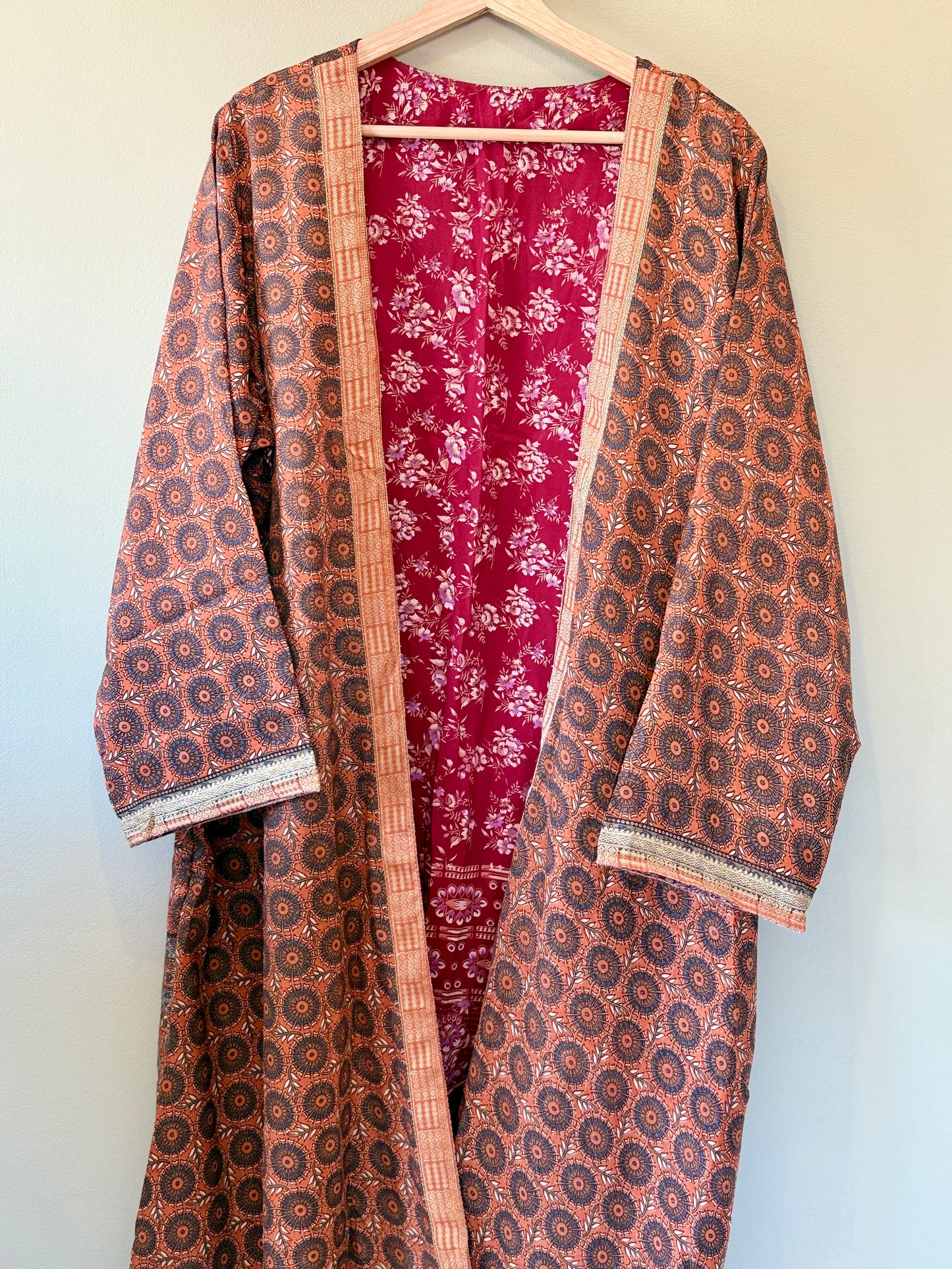 Summer long reversible copper kimono