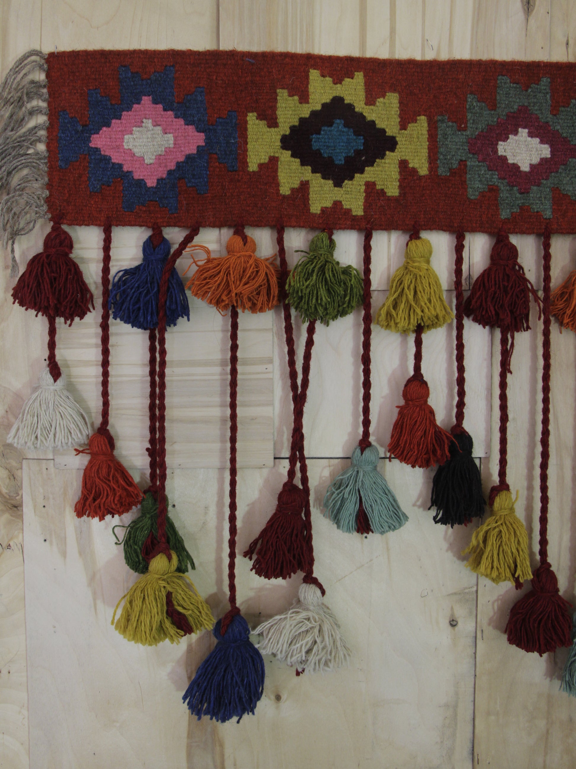 Handwoven Persian Gelim window topper, crafted with nomadic-style weaving, designed to elevate interior spaces