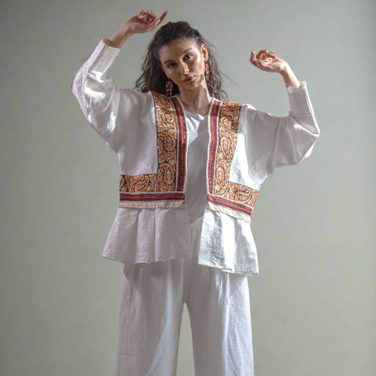 Kereshme 70cm Persian linen garment with intricate patterns, ideal for adding a heritage-inspired touch to any outfit