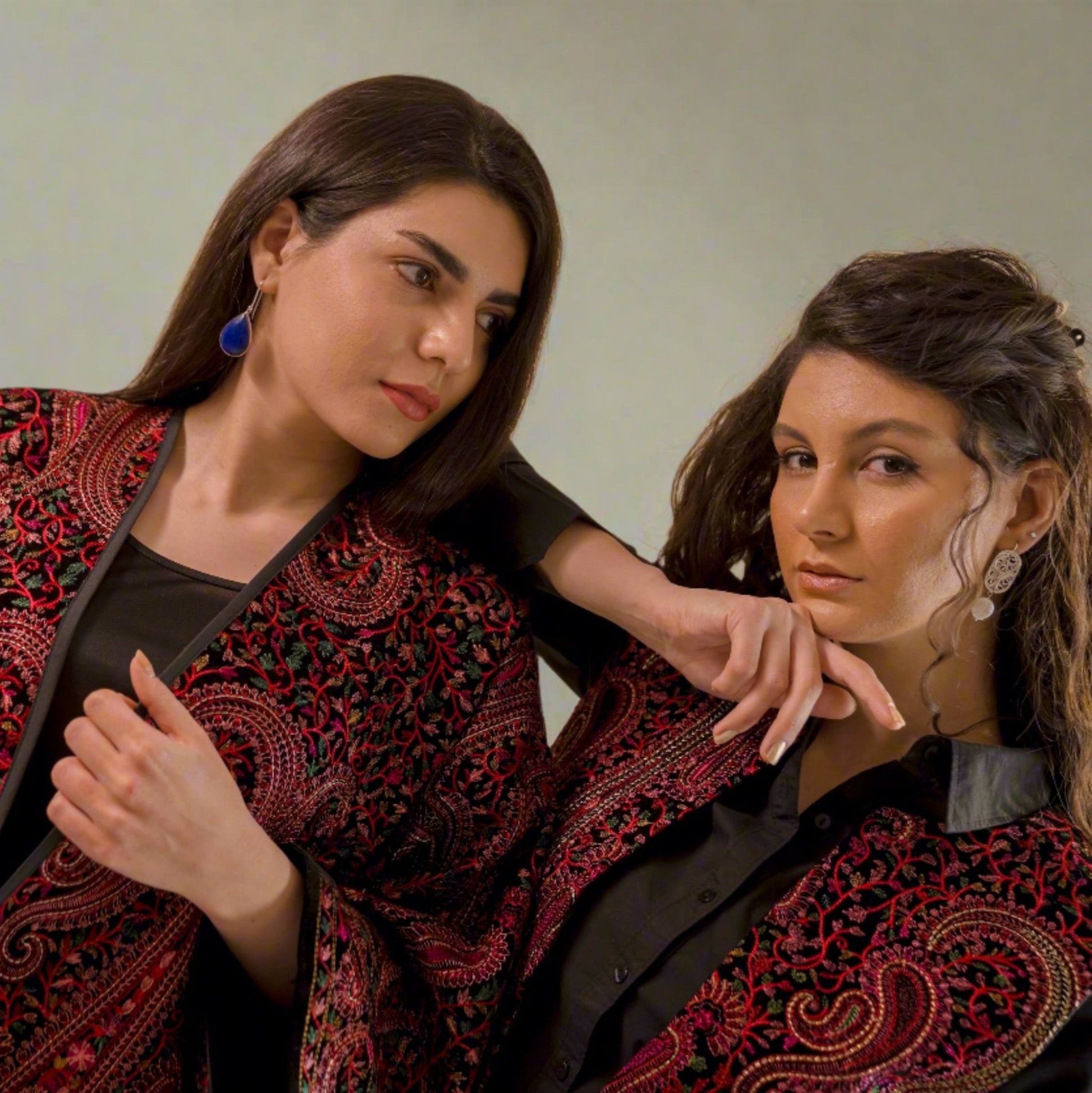 Mahnoor Jacket featuring Persian-inspired paisley and floral motifs, adding elegance and artistic charm to any wardrobe.