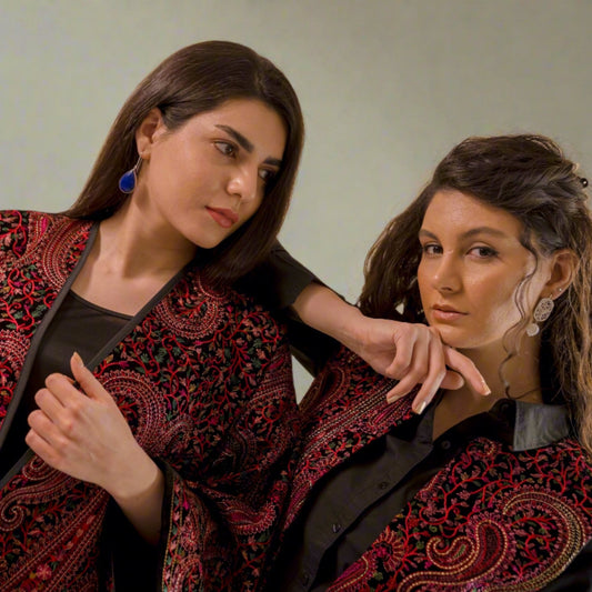 Mahnoor Jacket featuring Persian-inspired paisley and floral motifs, adding elegance and artistic charm to any wardrobe.