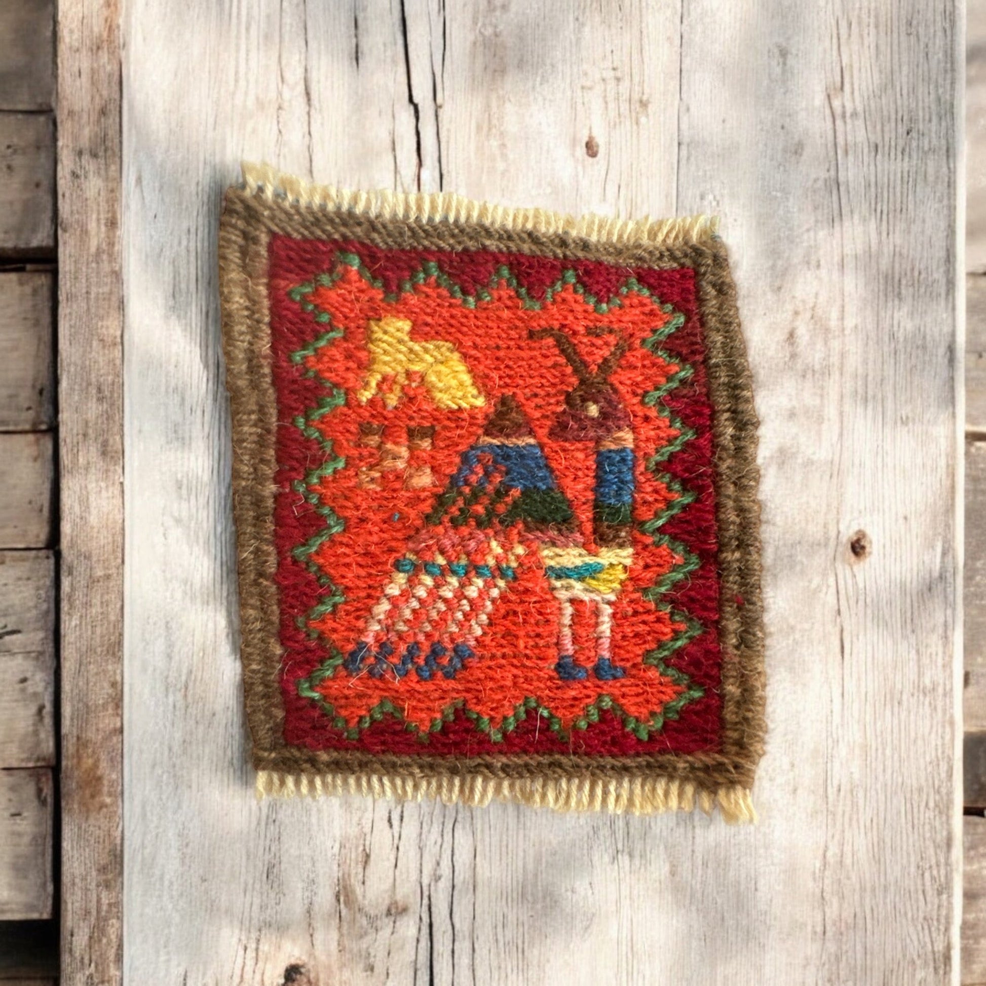 Set of durable, handcrafted Persian Gelim coasters, designed for stylish surface protection at home or in coffee shops