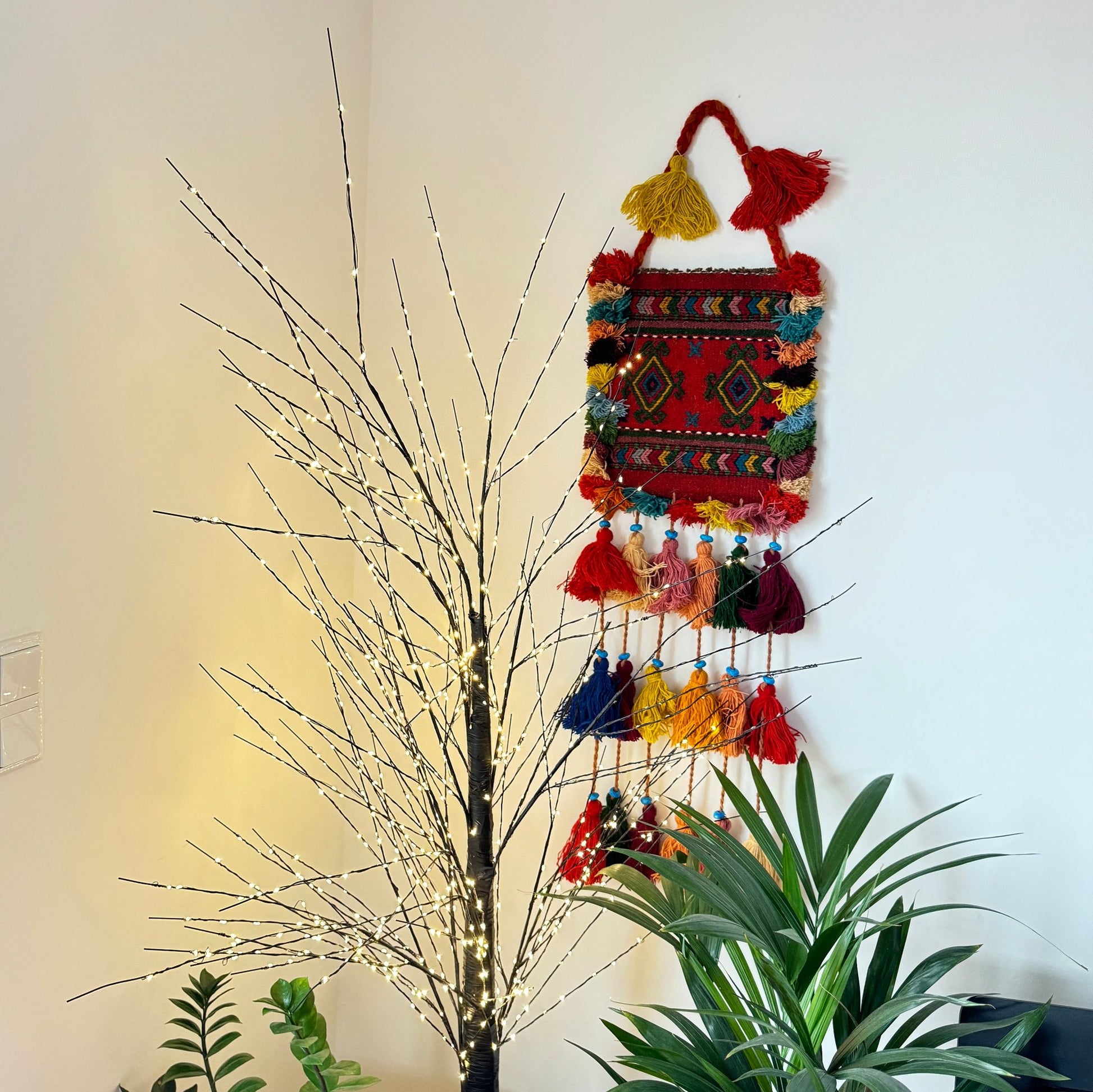 Handwoven Persian Gelim wall hanging, adding rich cultural artistry and textured beauty to high-end home interiors.