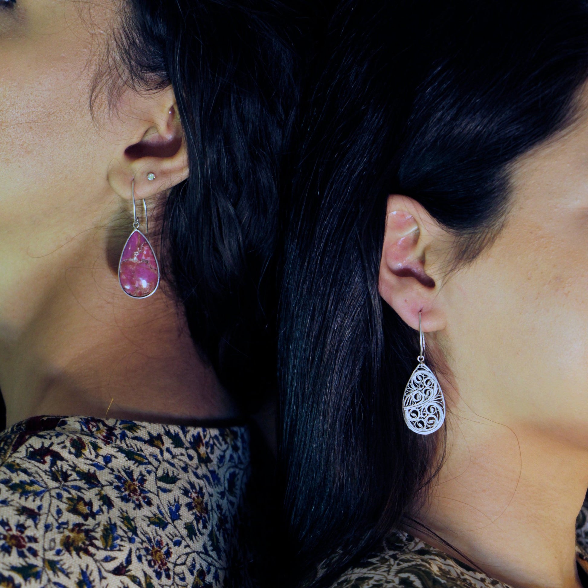 Royal Rouge Drops, handcrafted with 999 silver and Cobalt Calcite, a perfect holiday gift celebrating Persian artistry