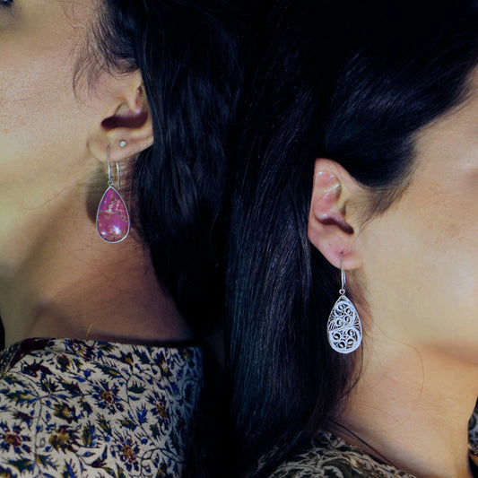 Royal Rouge Drops, handcrafted with 999 silver and Cobalt Calcite, a perfect holiday gift celebrating Persian artistry