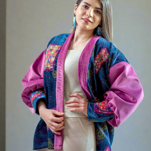 Shahnaz Ensemble, a free-size hand-stitched garment with bespoke fabric stamping, ideal for warm seasons