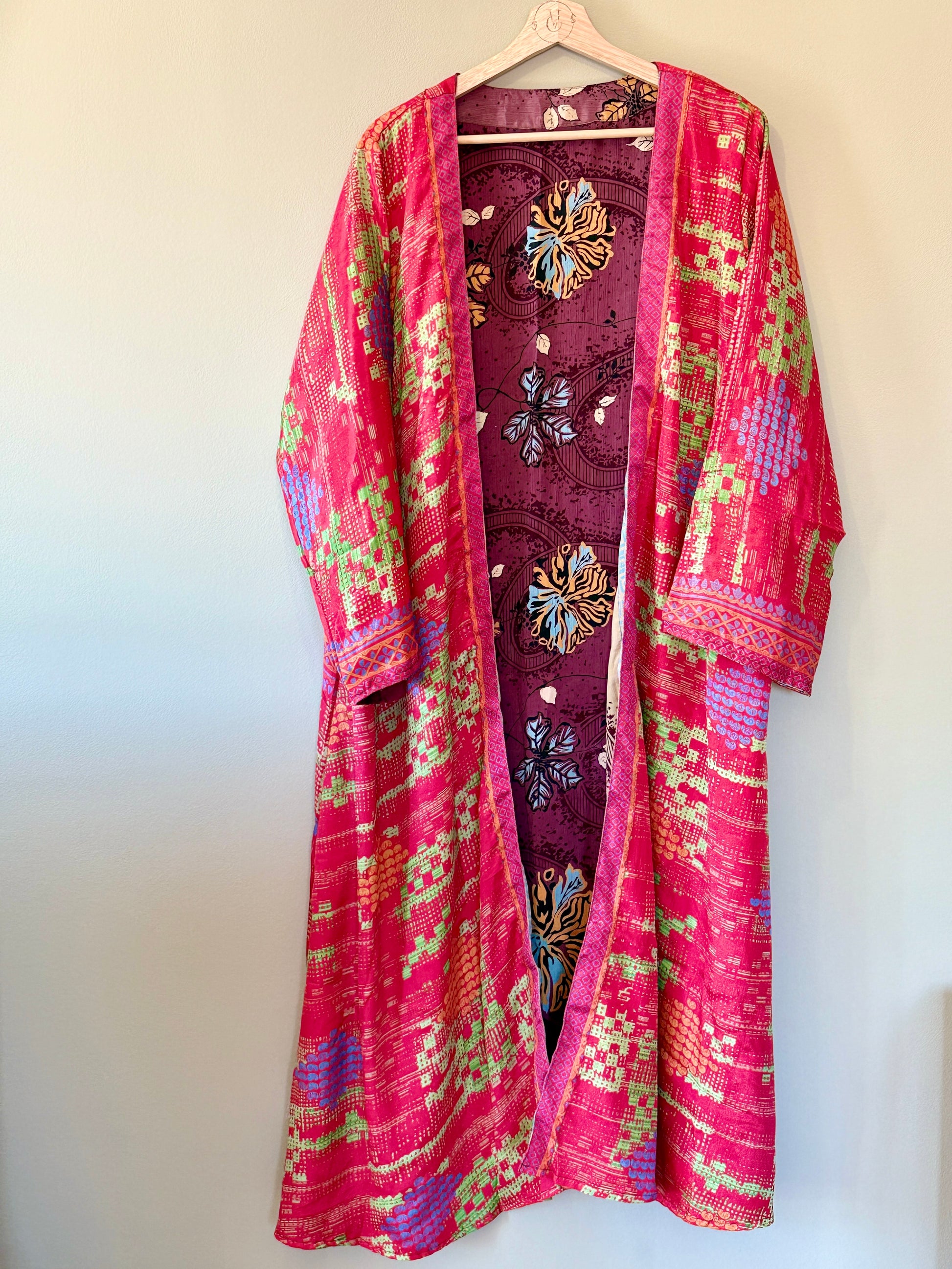 Summer long reversible pink kimono 