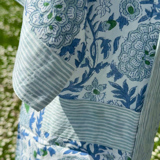 showcasing the handblocked kimono in nature